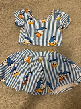 Kids Blue Donald Duck Matching Set - Striped Top & Skirt